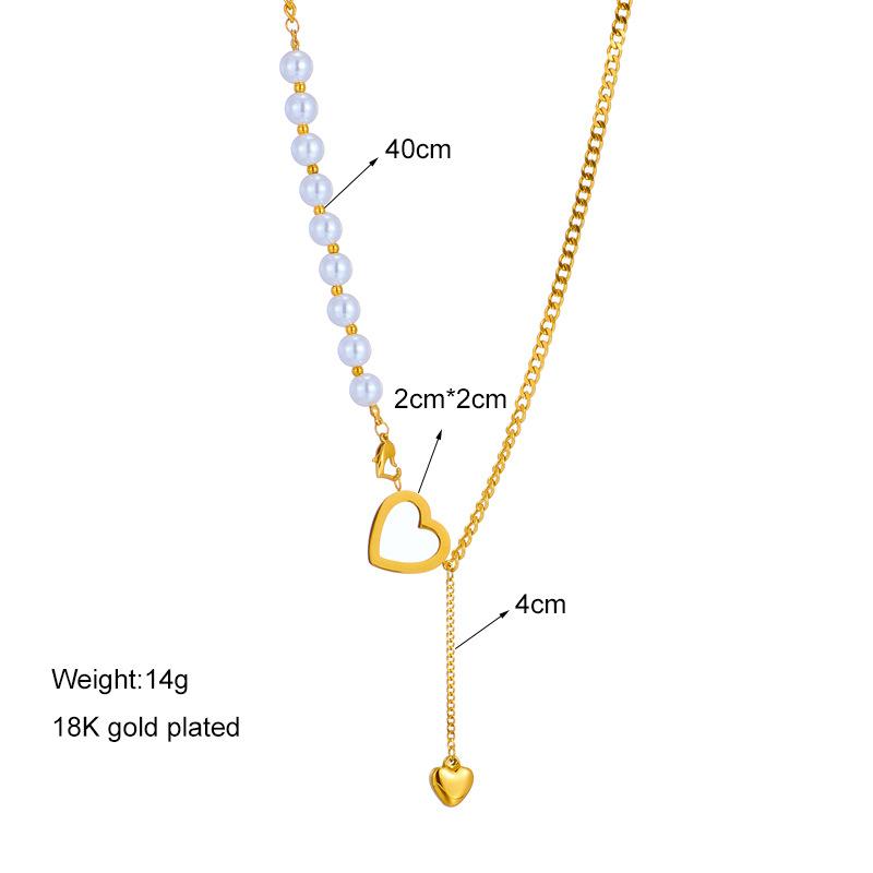 Ladies Titanium Steel Pearls Hollow Heart Pendant Necklace Jewelry