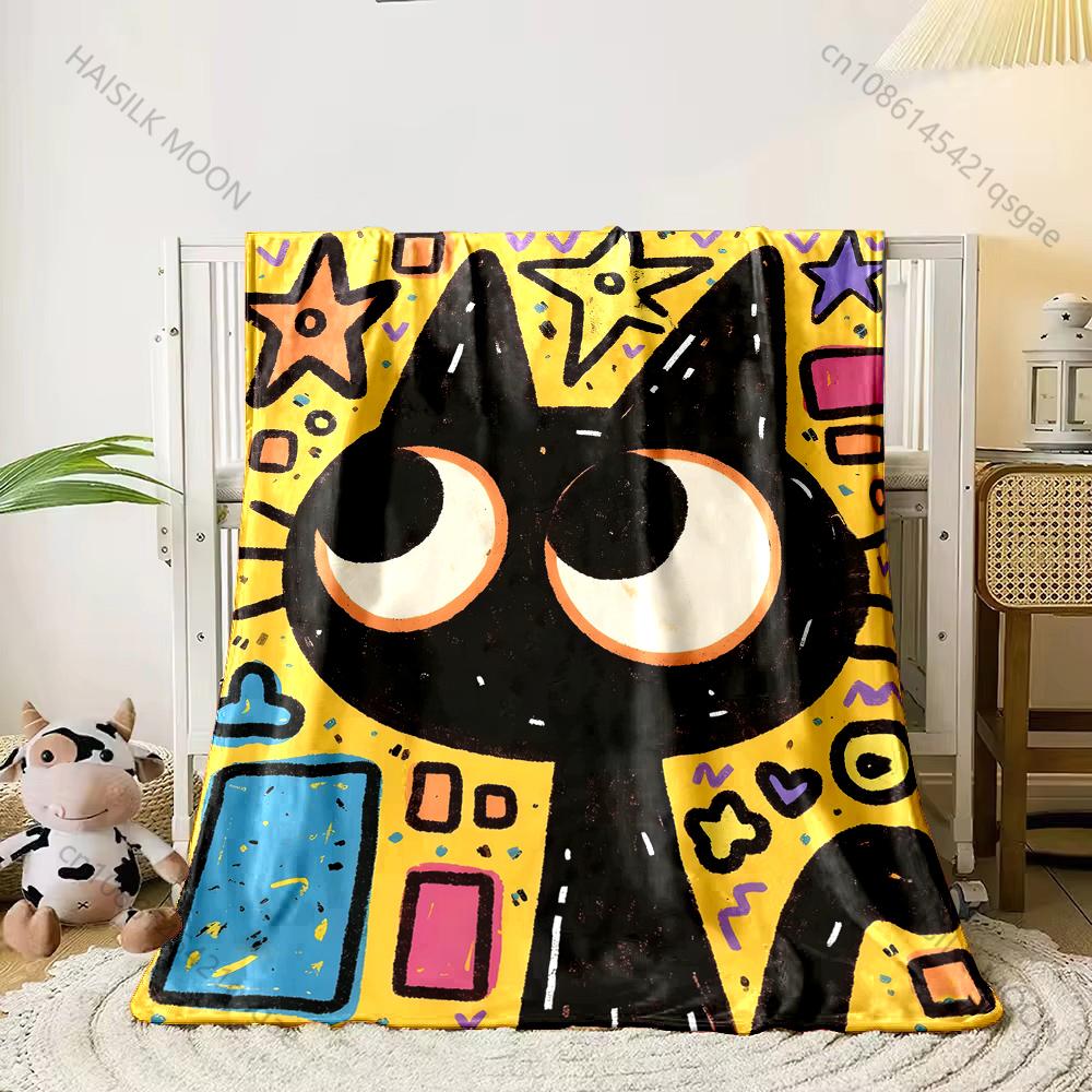 

Cartoon black cat yellow background Print Adult Children Warm Blankets Home Travel Car Soft Comfortable Suitable for all seasons 75x100cm