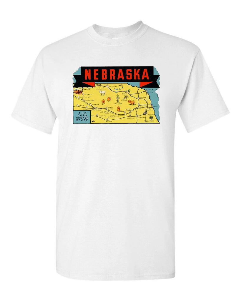 Retro Travel Tee T Shirt Vtg Art Souvenir Nebraska Corn Husker State Tourist