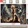 2D Flat Party Backdrop Banner - Cross Theme with Figure Holding Cross, Blood & Lightning