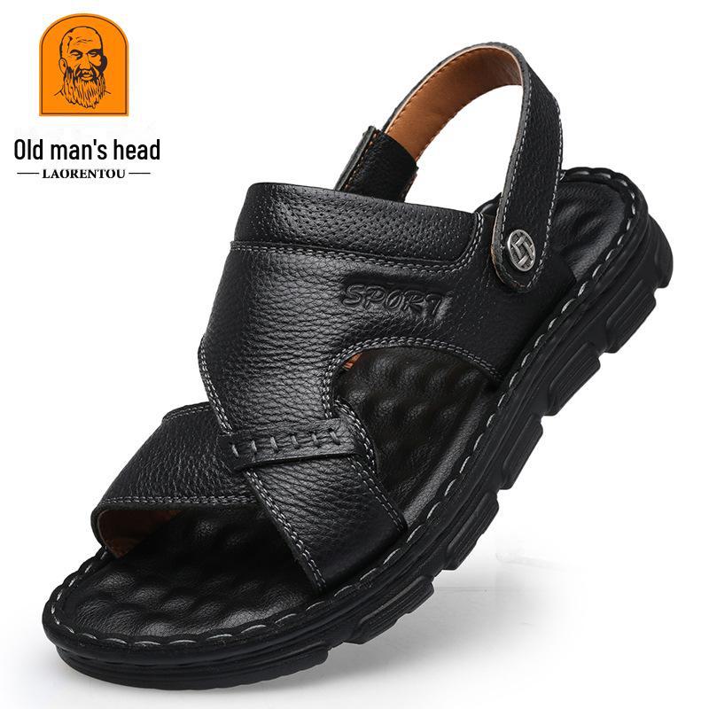 

Мужские повседневные пляжные сандалии из натуральной кожи 2025 года – Летняя коллекция 40 чёрный