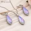 Fashion Water Drop Crystal Dangle Earrings Jewelry Sets For Women Rose Gold Color Zirconia Wedding Necklace