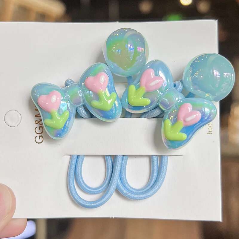 

Детские эластичные резинки для волос 1 пара, нарисованный от руки граффити-бант, милый принцессный головной убор, аксессуары для волос для девочек, детские резинки для волос