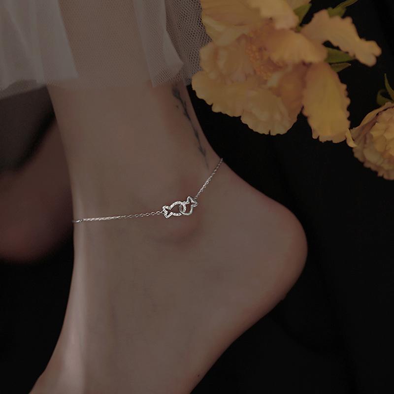 925 Silver Kiss Fish Anklet for Women Fashion Simple Personality Unique Design Birthday Gift Jewelry