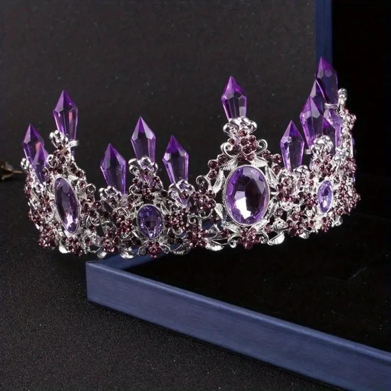 

Noble Dream Purple Crystal Bridal Hair Accessory Necklace Accessory Headwear Banquet Ceremony Luxury Jewelry Necklace Crown Set