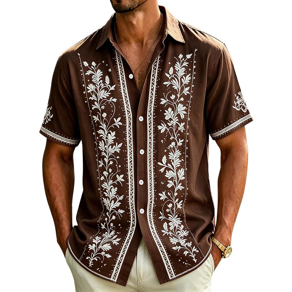 Men's Casual Short-Sleeve Collared Shirt For Spring/Summer