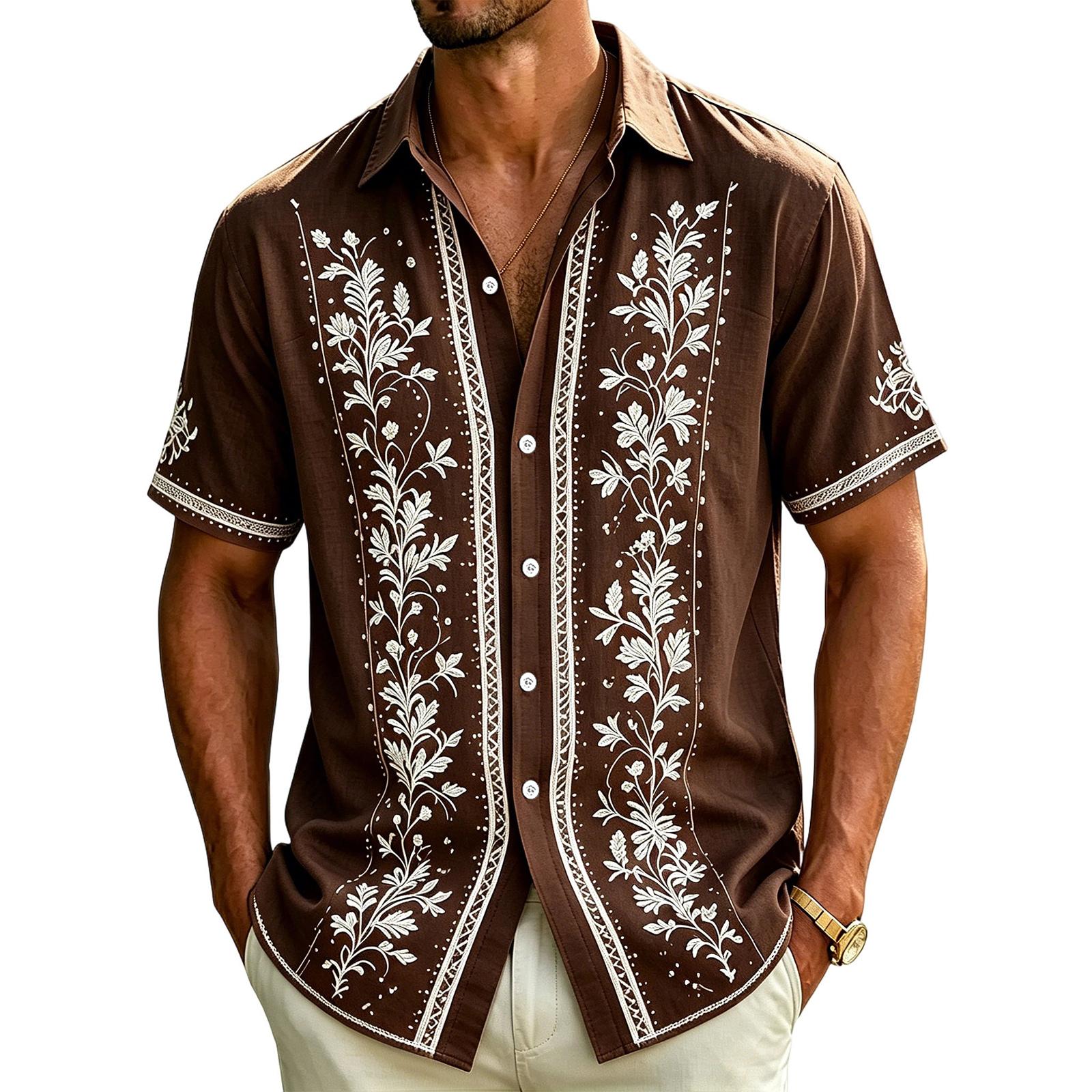 

Men s Casual Short-Sleeve Collared Shirt For Spring/Summer L кофейный