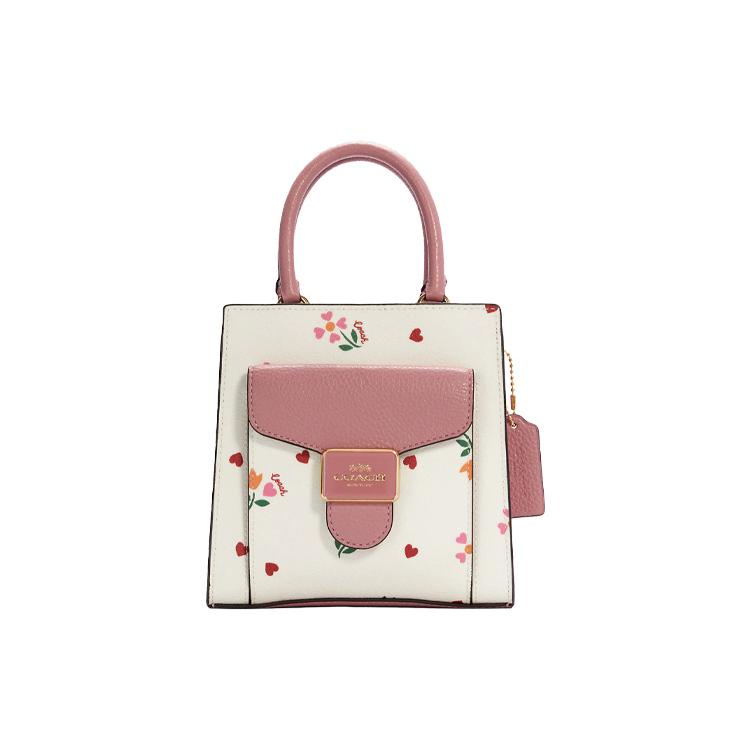 

Новая холщовая сумка COACH Pepper с кожаной отделкой, сумка через плечо, сумка кроссбоди мини женская бело-розовая C7599-IMCAH 17.0*8.1*17.0CM