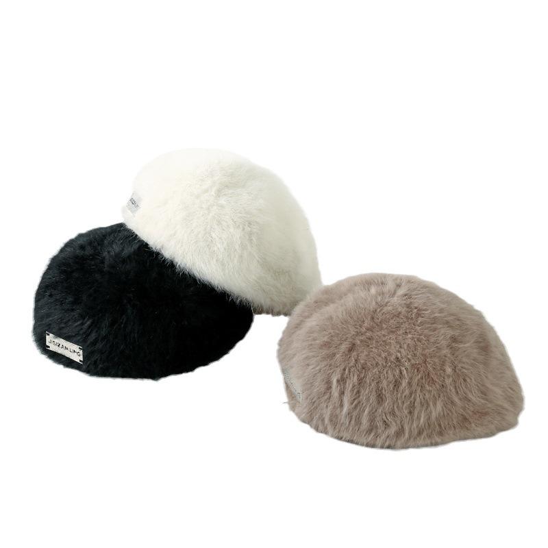 Autumn and Winter Warm Rabbit Wool Hat for Women New Style Back Wearing Beret Retro Versatile Dual Purpose Front Hat Solid Color Painter Hat