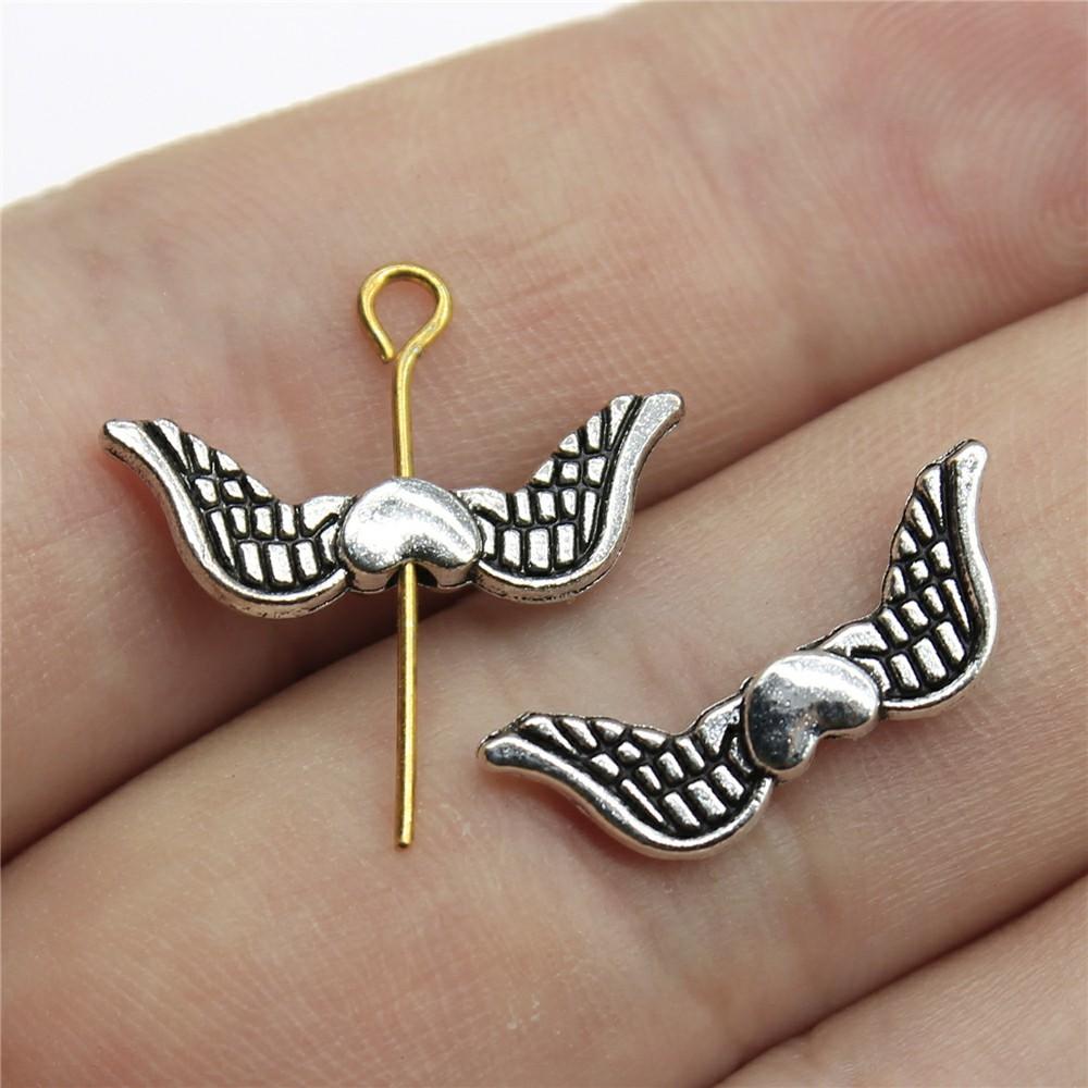 20pcs Angel Wing Small Hole Beads For Jewelry Making Antique Silver Color DIY Crafts Making Findings Handmade Jewelry Findings