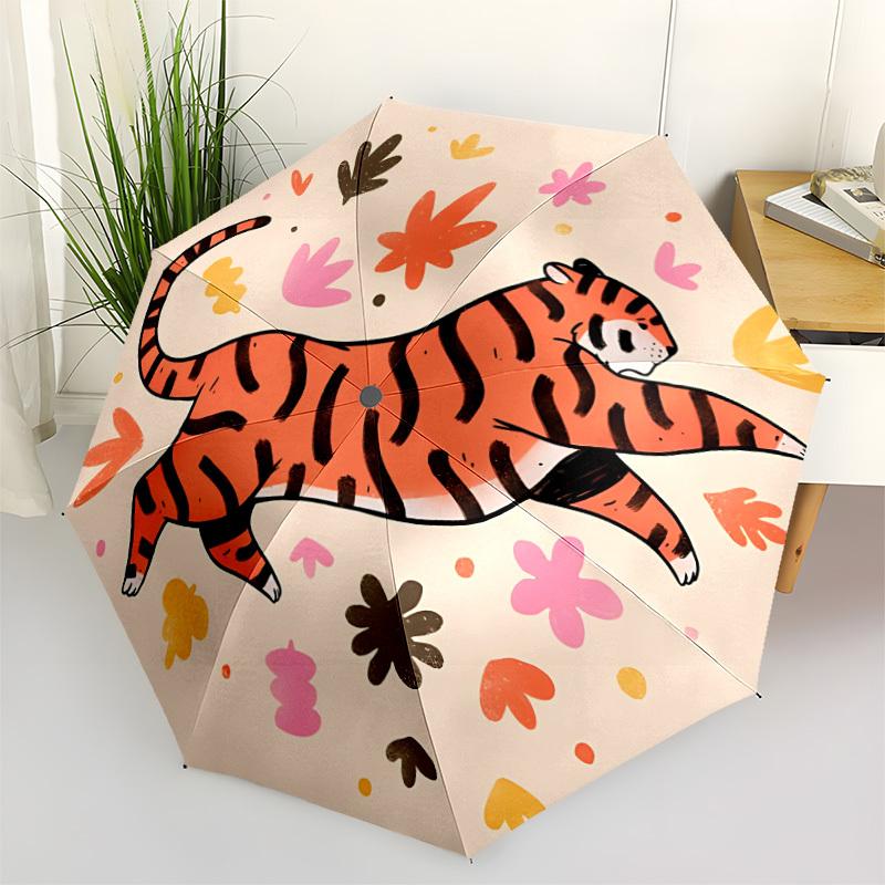 

1pc Tiger Illustration Automatic Folding Umbrella, 8-Rib Iron Frame, Casual Outdoor Accessory for Birthday Festival Gifts yy251128196