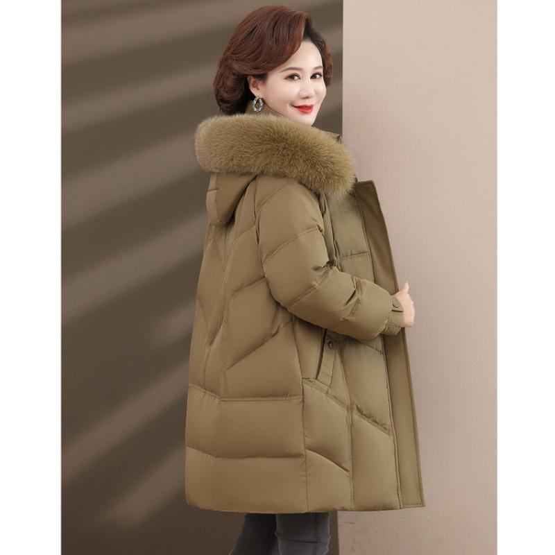 New middle-aged and old winter medium and long down jackets thickened mother women's clothing fox fur collar white duck down jacket