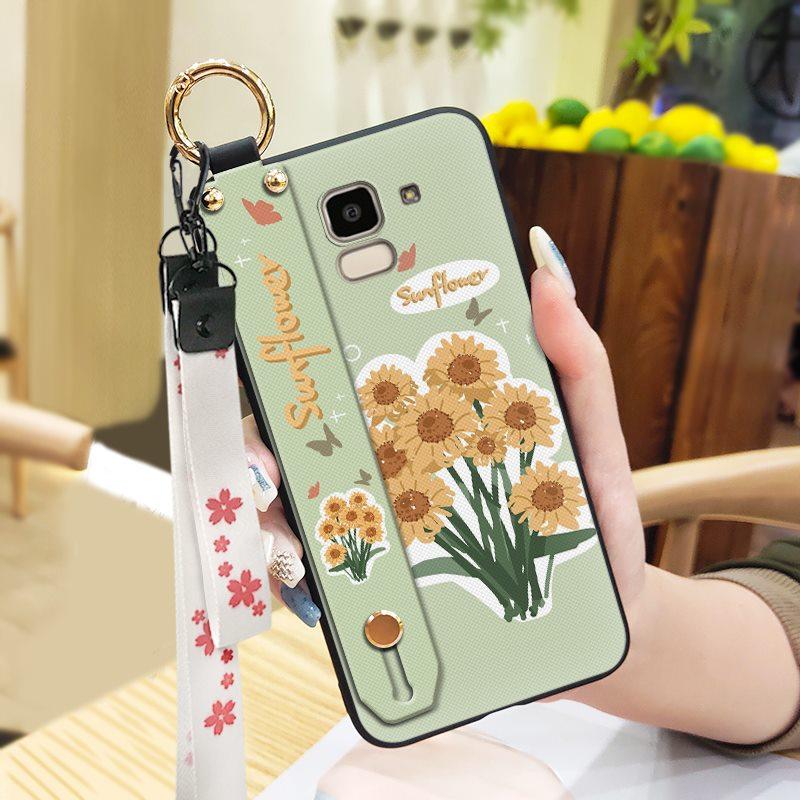 Oil Painting Anti-dust Phone Case For Samsung Galaxy J6 2018/SM-J600F Back Cover Wristband Fashion Design Kickstand Ring