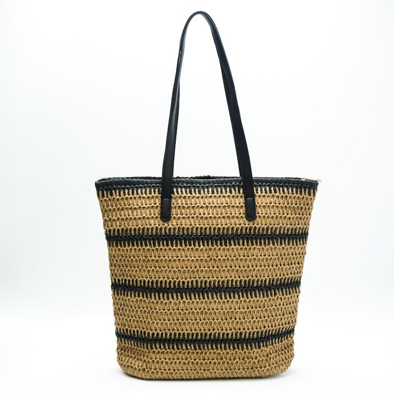 New Versatile Striped Straw Bag Large-capacity Woven Bag Tote Bag Vacation Beach Bag Casual Women's Bag Shoulder Bag