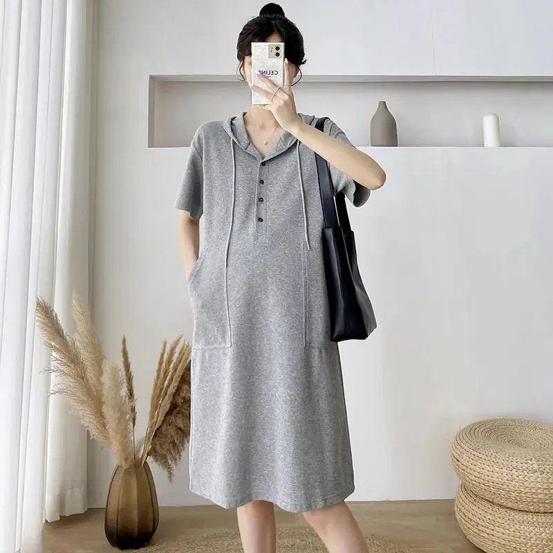 

Extra Large Size Hooded Casual Belly-Covering Outerwear Maternity Dress Grey XL(68.00 kg-82.50 kg)