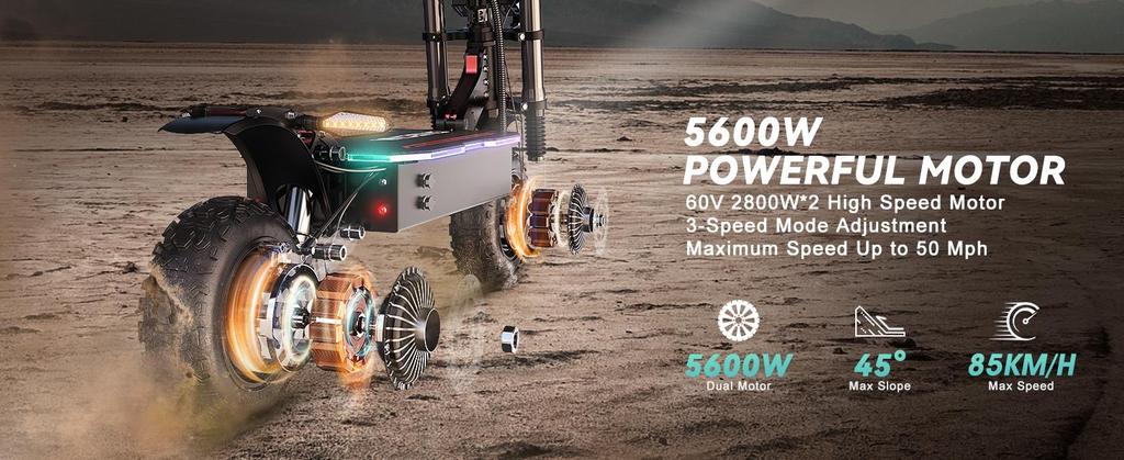 FENGQS GT8 PRO Electric Scooter 11 inch Off-Road Tire 2800W*2 Motor 60V35Ah Battery 85km/h Max Speed 100km Max Range Adult Foldable E-Scooter