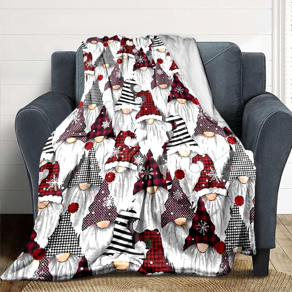 1Pc Christmas Gnome Celebration Blanket Soft Throw Blanket For Home Bedroom Bed Sofa Travel Office Solid Christmas Blanket