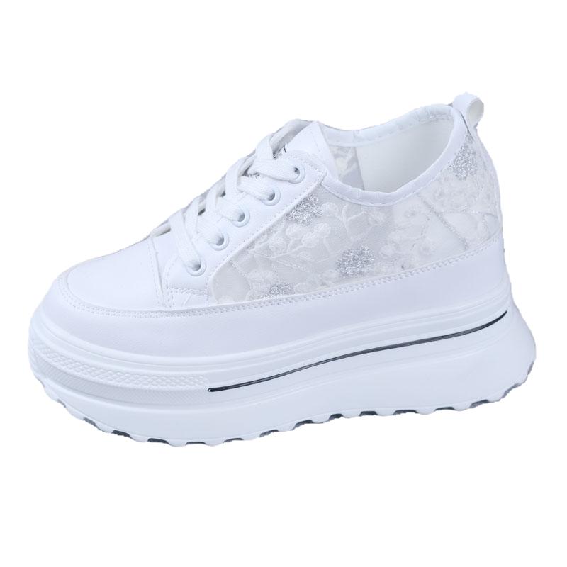 8CM Platform Heel Wedge Shoes Sneakers Pumps White Platform Air Mesh Hollow Pumps Shoes Women Zapatos De Mujer