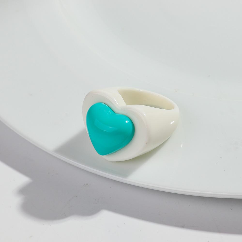 Cute Chunky Heart Acrylic Finger Rings for Women Trendy Multicolor Resin Love Bowknot Stack Ring for Women Party Jewelry Gifts