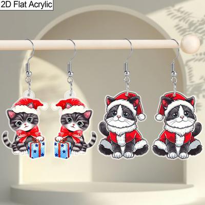 Christmas Gift Acrylic Fashion Drop Earrings, Cute Christmas Black Cat Shape Design for Women's Daily Wear and Holiday Party Wear Earrings Jewelry