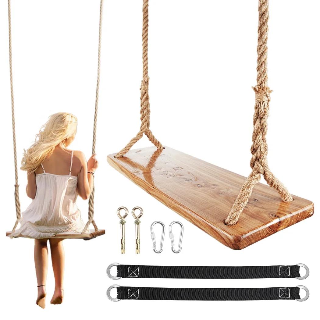 

For Wooden Tree Swing 500lbs Load Capacity Wooden Swing For Kids Adults Adjustable Height Waterproof Hanging Swing Seat For Outd світло-коричневого кольору