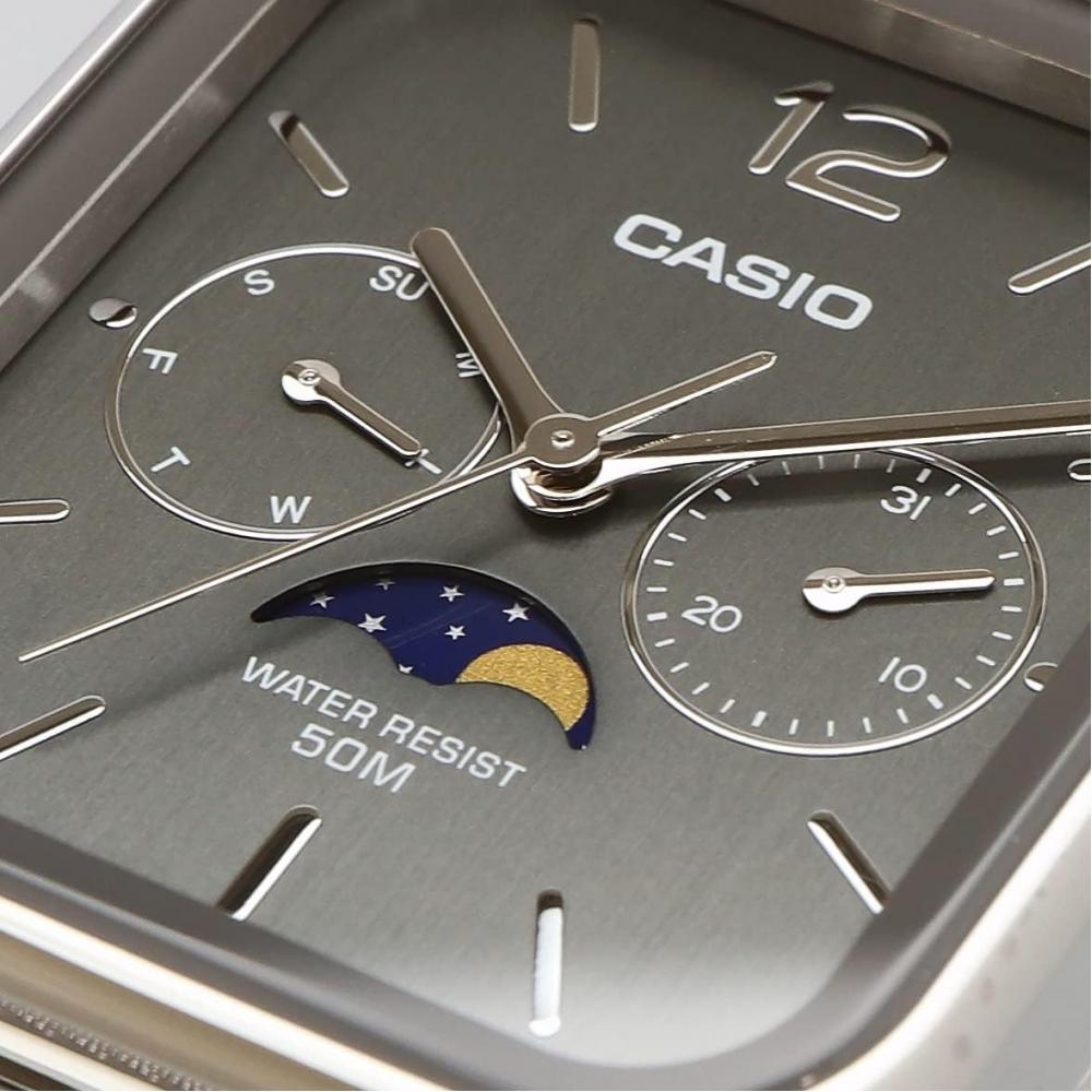 CaSio Standard Moon PhaSe Analog Men S Watch Mtp M305m 8av Metal meSh Band Dark 