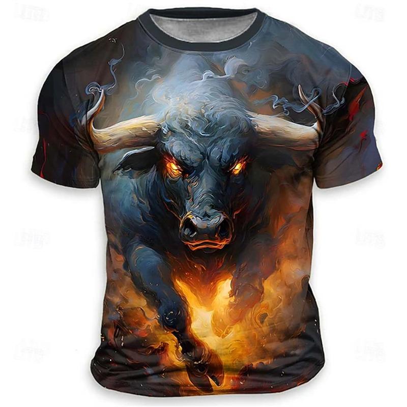 2026 Men s 3D Flame Tiger Print Crew Neck Short Sleeve T-Shirt Stylish, Breathable, Comfortable Summer Top Loose Fit T-Shirt S