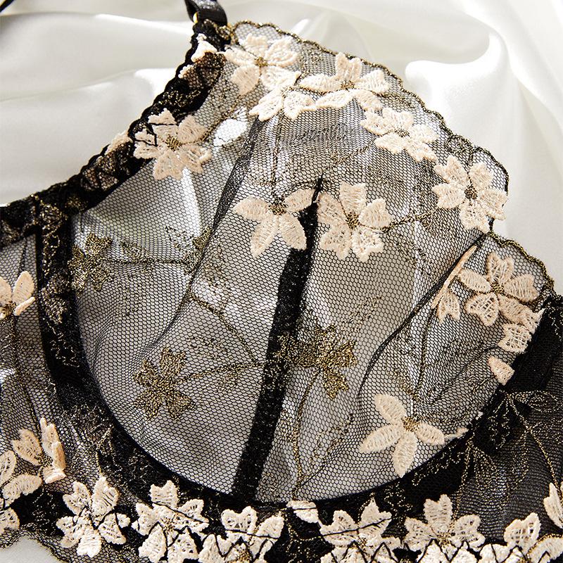 

Прозорий комплект стрінгів з квітковими пелюстками та бюстгальтера пуш-ап Small чорний