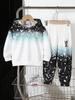 Boys' 2-Piece Set: Hooded Sweatshirt with Graffiti-Style Ombré Design and Matching Sweatpants (Suitable for Spring, Autumn, and Winter)