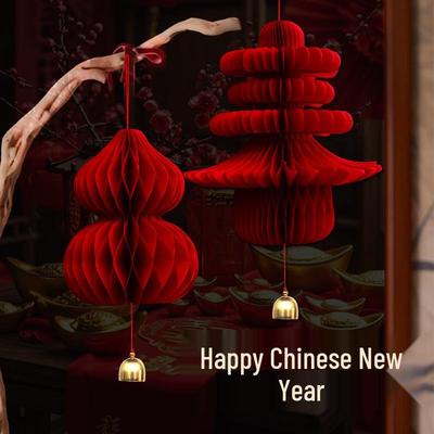 2026 New Year Spring Festival Horse-Themed Red Lanterns & Honeycomb Balls - Festive Decorations for Store Atmosphere