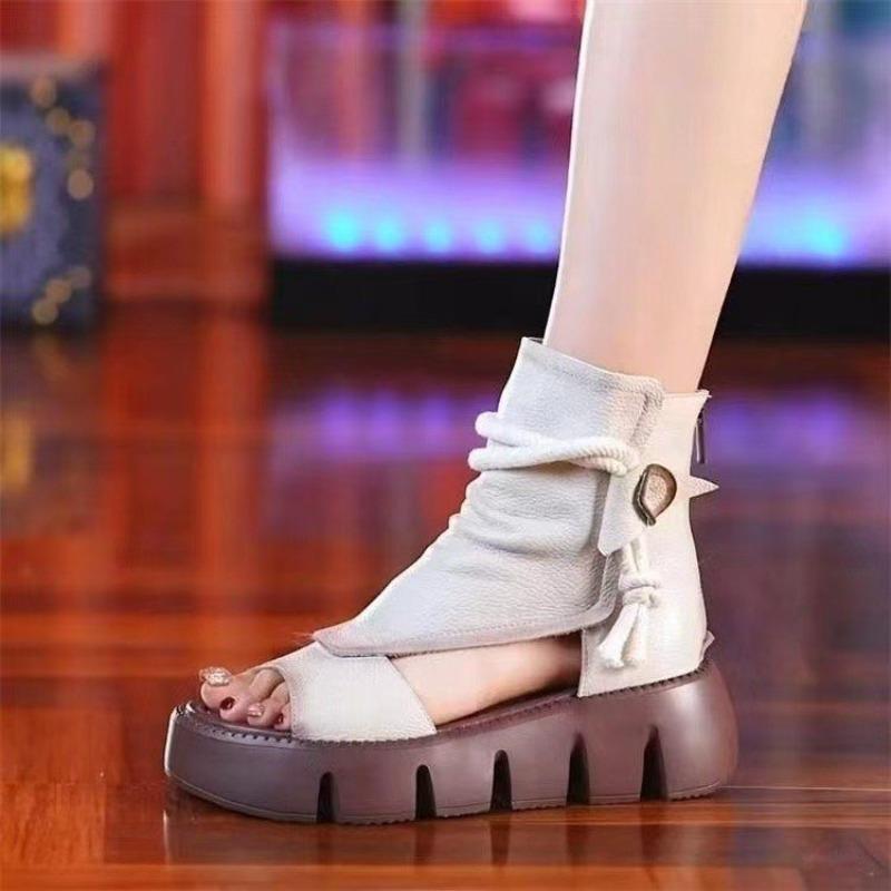 Fashion Womens Shoes 2025 Summer New Hollow Breathable Thin Roman Sandals Fashion Versatile Thick Sole Heightening Cool Boots Women