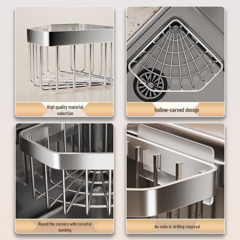 Sink Corner Rack: Kitchen Storage & Draining Rack for Sponge, Faucet, Dishwashing Supplies & Rag Holder