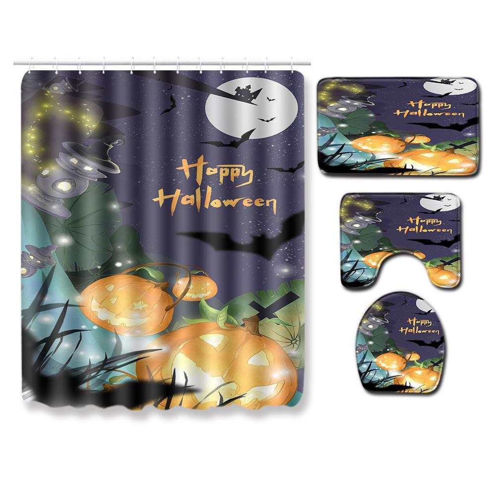 Halloween Shower Curtain Floor Mat Combination Four-Piece Set Bathroom Toilet Carpet Door Mat