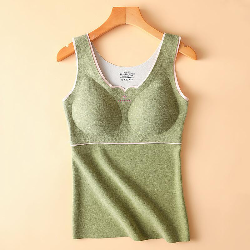 Autumn Winter De Velvet Thermal Vest Women Padded Shaping Thermal Underwear Sleeveless Vest with Chest Pads