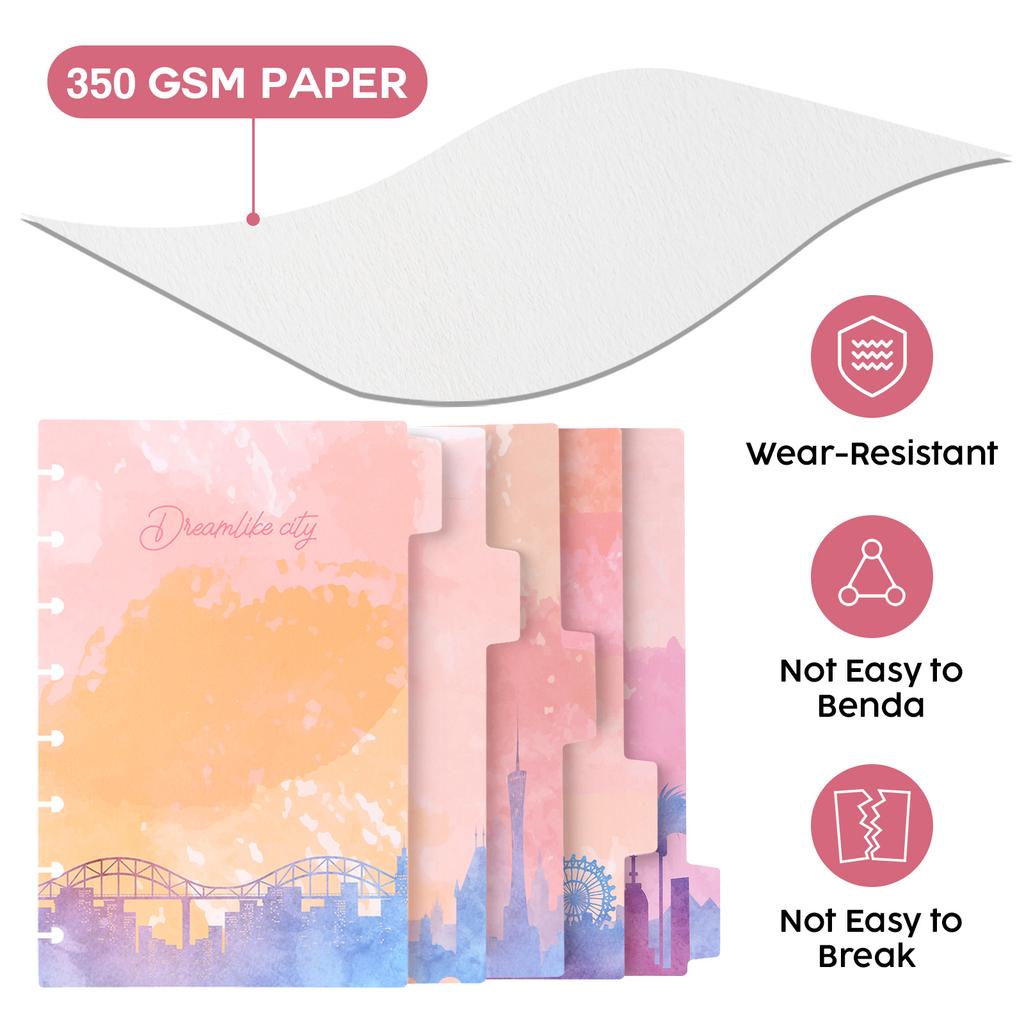 5 Tab DiscBound Dividers, Paper Index Dividers, Assorted Multi-Color, Junior Size Dividers for Discbound Planners or Notebooks