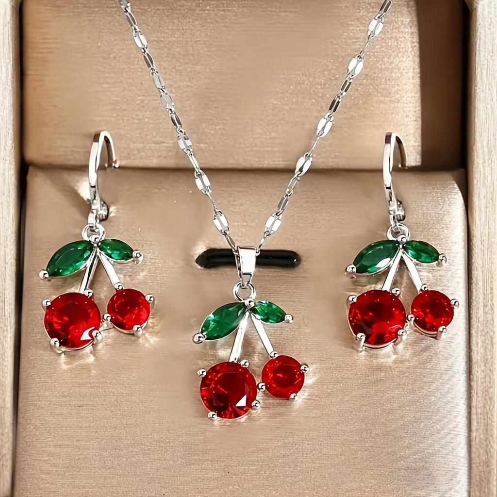 Wiśniowoczerwony Zestaw Naszyjnika i Kolczyków Transgranicznych: Lekki Luksus Niszowy Design, Elegancki Łańcuszek na Obojczyk, Wykwintne Dodatki dla Kobiet