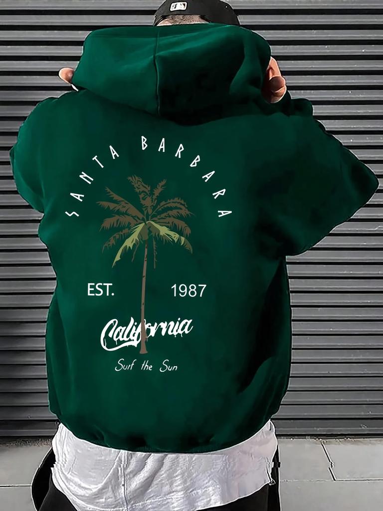 Men's Casual Tropical Palm Tree Print Hooded Sweatshirt with a Loose Fit and Pockets Comfortable Sports Top