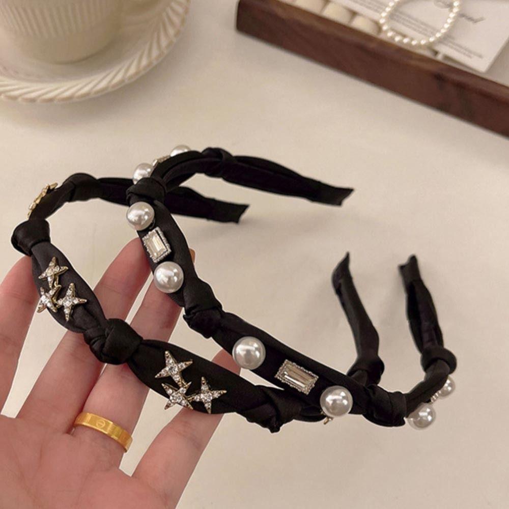 

Rhinestone Knotted Headband Crystal Beads Pearls Hairband Turban Star Hair Hoop Adult