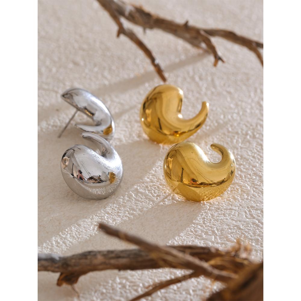 Eetit 316L Stainless Steel Comma Water Drop Fashion Daily Stud Earrings Water Resistant Texture Polished Attractive Jewelry 2025