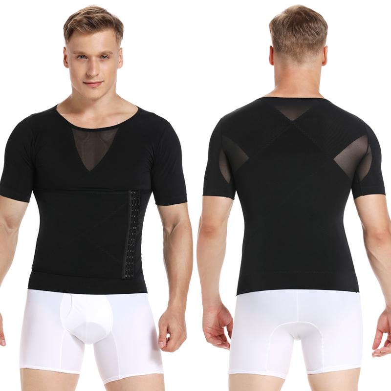 Men Slimming Shaper Posture Tops Male Belly Abdomen Corrector Compression Body Building Chest Tummy Shirt Corset Prayger Mesh
