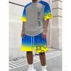 Men's Set Splicing Colors Printed Men's T-shirt and Shorts 2 Piece Set Summer Casual Outdoor Men's and Women's Outfit Clothing