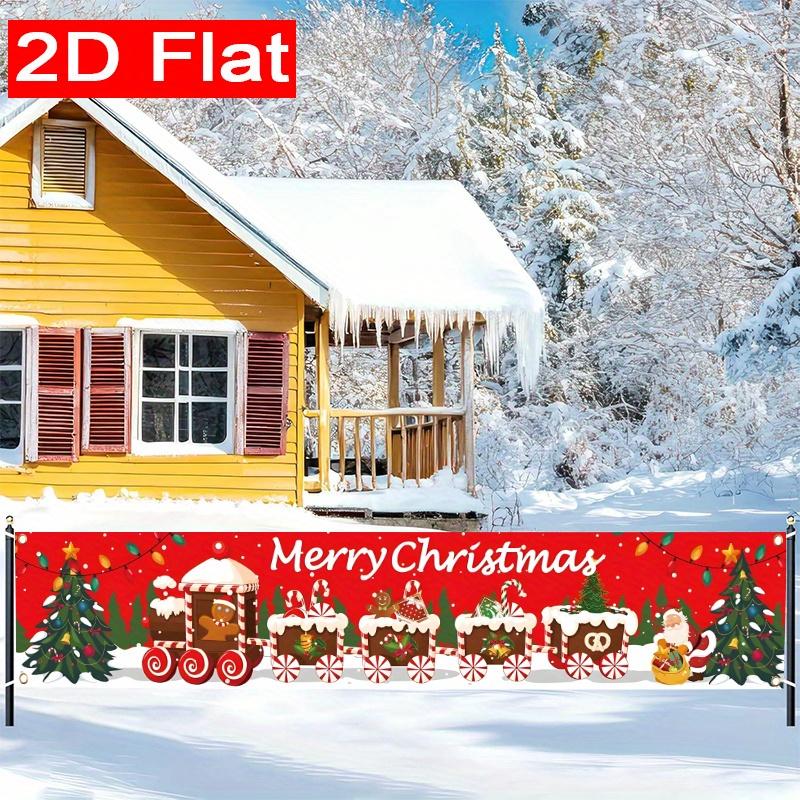 Merry Christmas Banner, Gingerbread Santa Claus Train Design, Polyester Outdoor Garden Porch Fence Wall Christmas Party Supplies