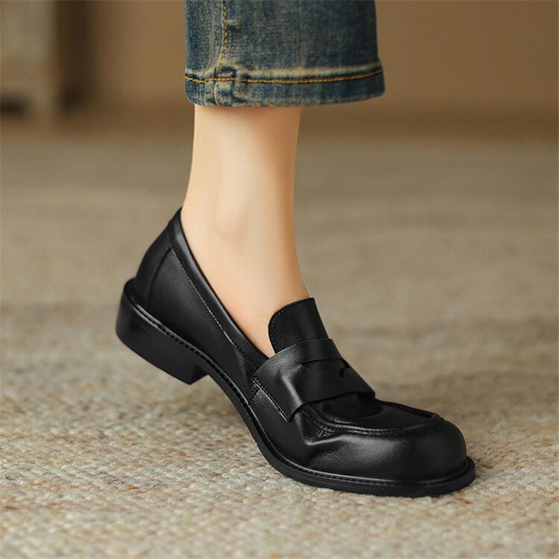 Fashion Summer Split Leather Women Shoes Round Toe Women Pumps Low Heel Loafers Shoes for Women Concise Ladies Shoes Zapatos De Mujer