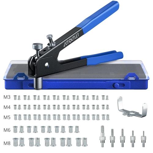 AUTOUTLET Hand Riveter Set, 86-Piece Rivet Nut Pliers, Includes M3/M4/M5/M6/M8 Screws, and Thread Insertion Rivet Gun Tool
