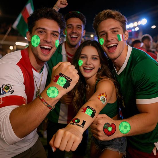 Glow Soccer Tattoos, Waterproof Temporary Freckle Stickers, Football Fan Body Art for Game Day, Night Party Makeup