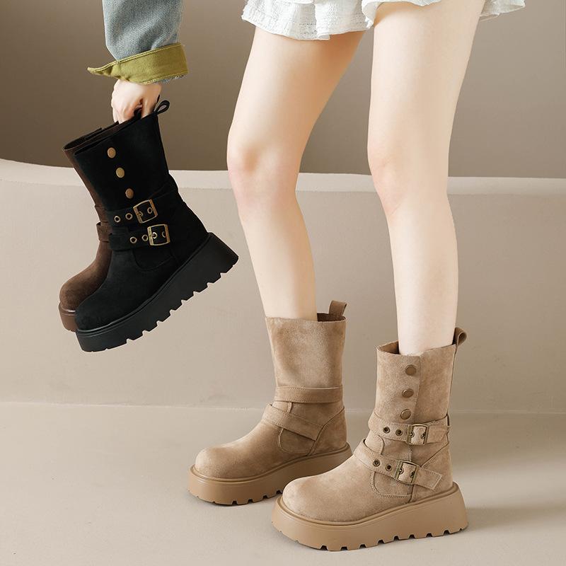 British style platform heightening Martin boots women's new small slim medium tube knight short boots in autumn and winter 2025
