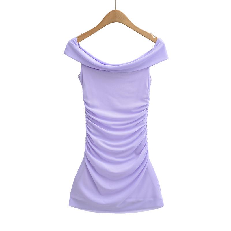 Pure Desire Women's One-Shoulder Hip-Hugging Pleated Slimming Mesh Dress