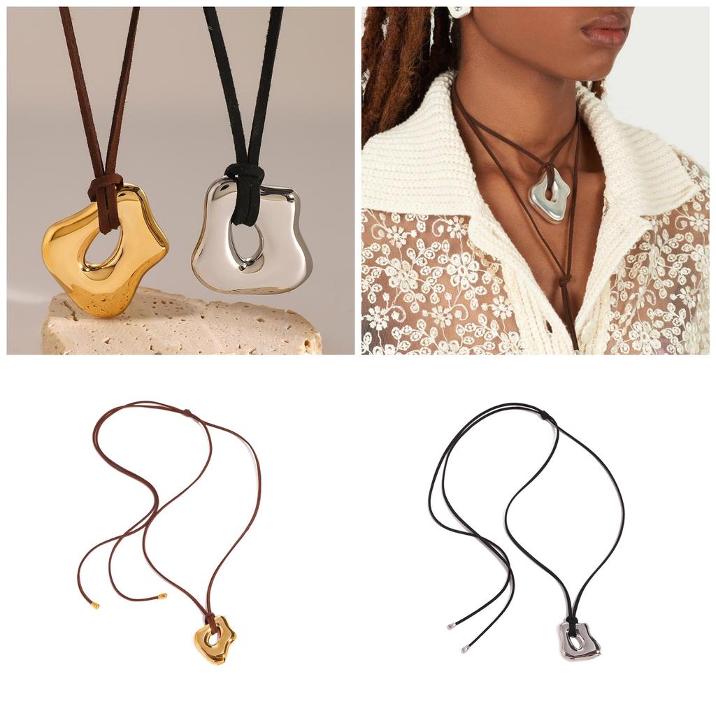 Sophisticated Stainless Steel Waterproof Irregular Geometric Metal Wax Rope Necklace Accessory Fashionable Jewelry Gift