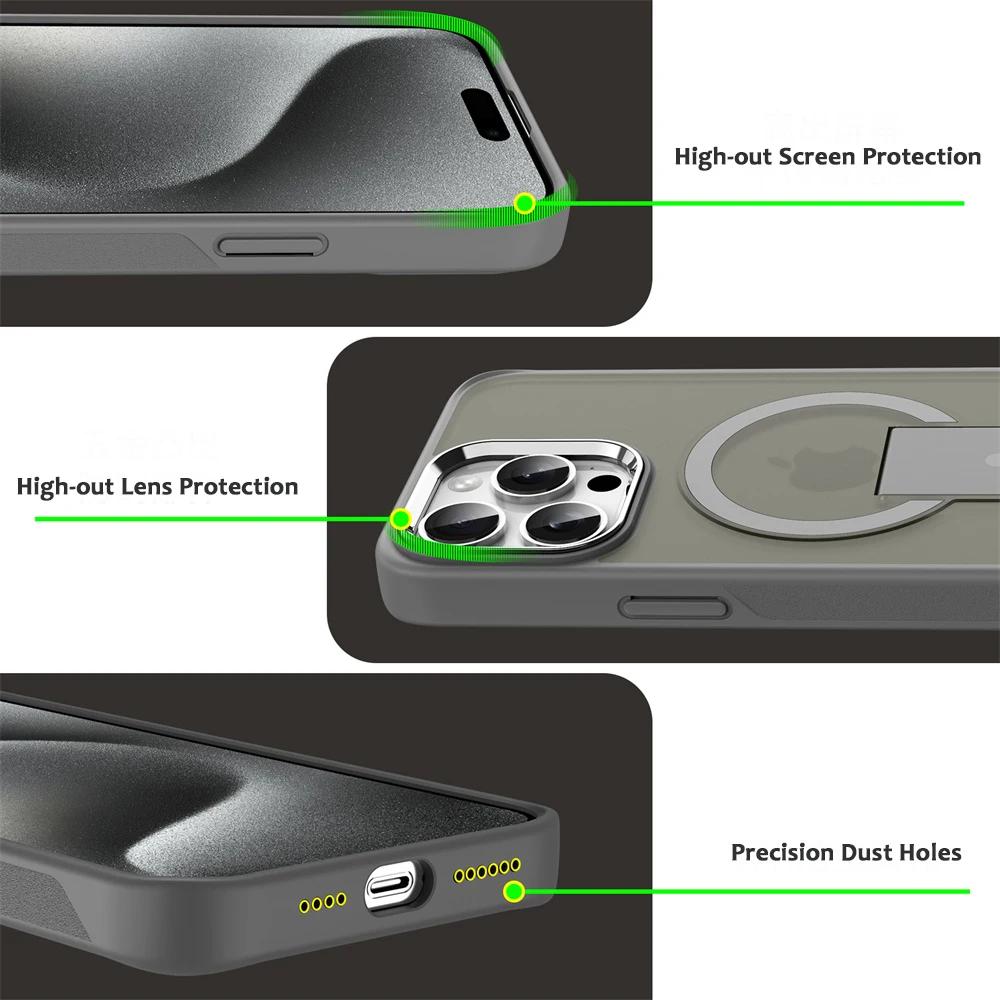 Luxus Für Magsafe Klappständer Magnetische Handyhülle Für 16 15 14 13 12 17 Pro Max Plus Matt Transluzente Rückabdeckung Kappen