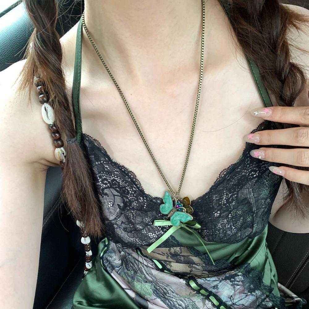 Colorful Vintage Necklace Green Chain Necklace New Choker  for Women